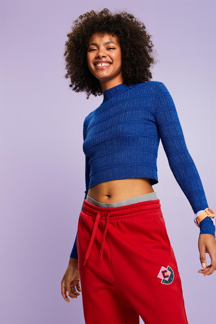 Maglione cropped in maglia lamé, BRIGHT BLUE, detail image number 4