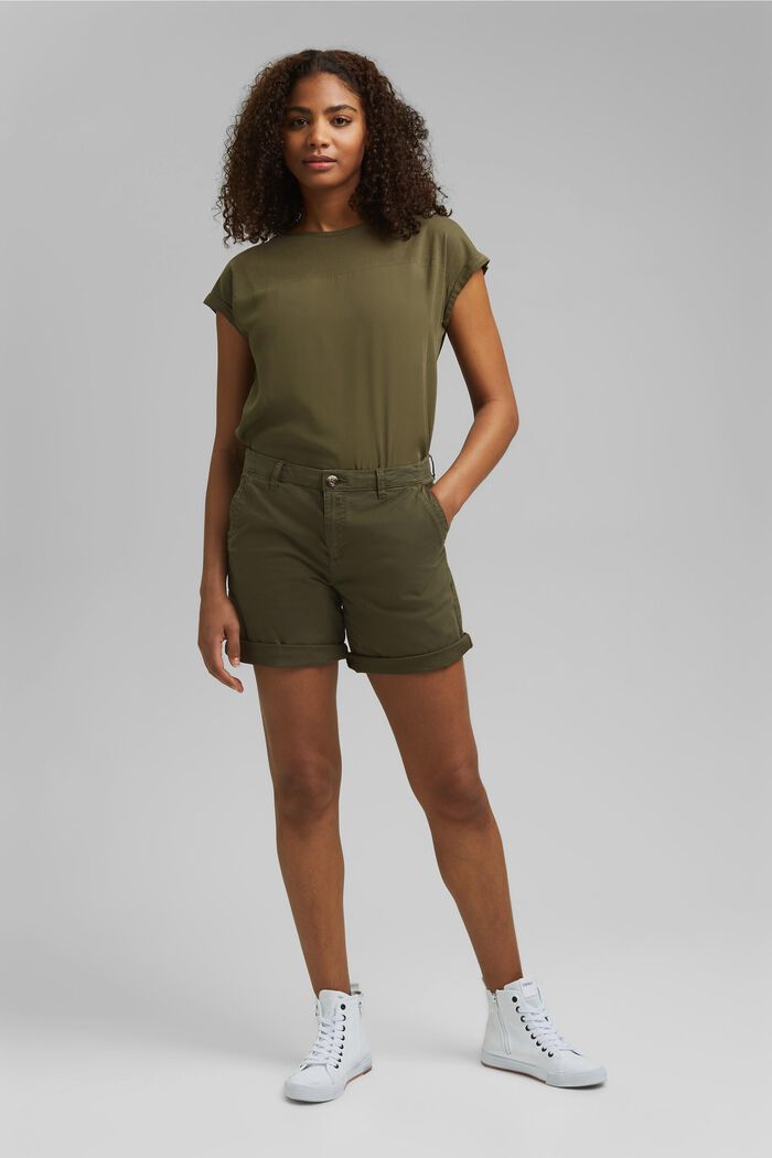 Shorts chino in cotone Pima biologico stretch, KHAKI GREEN, detail image number 7