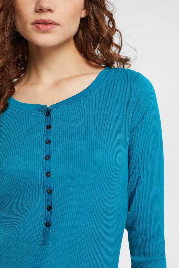 Maglia a maniche lunghe in stile henley, TEAL BLUE, detail image number 0