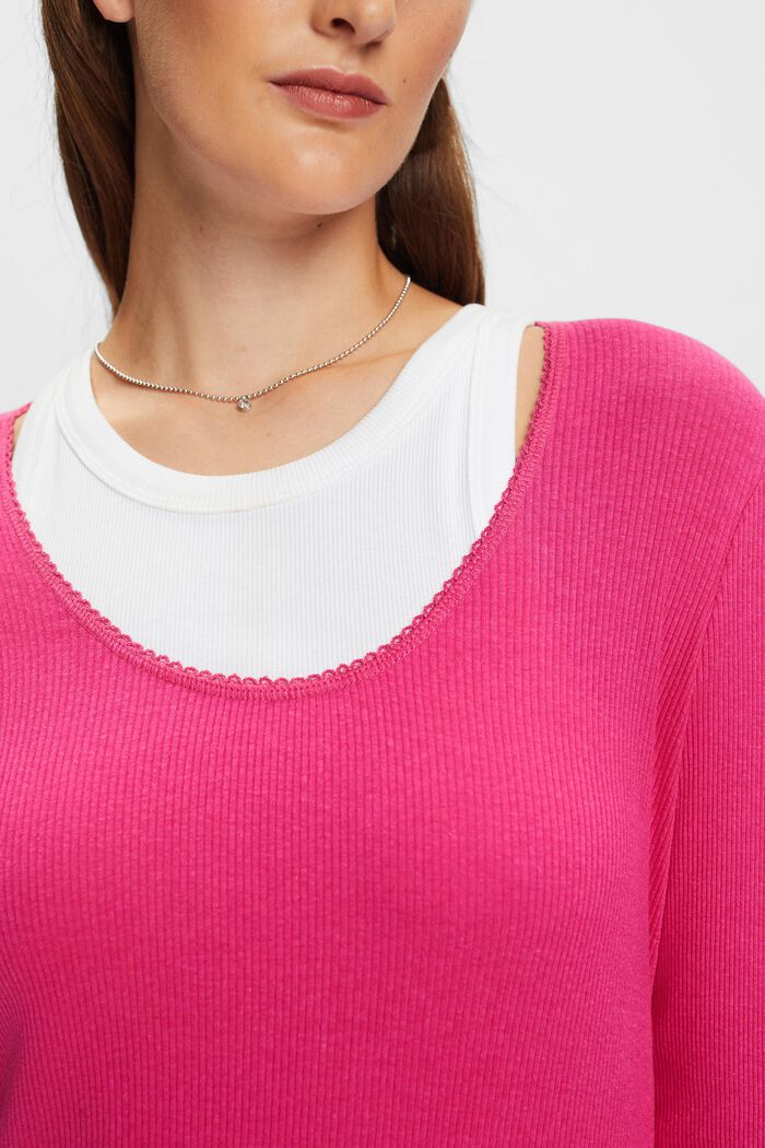 Maglia a manica lunga in jersey a coste, PINK FUCHSIA, detail image number 1