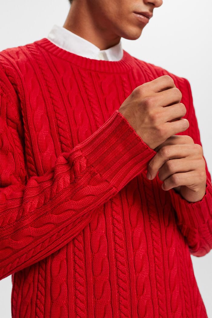 Maglione in cotone a maglia intrecciata, DARK RED, detail image number 1