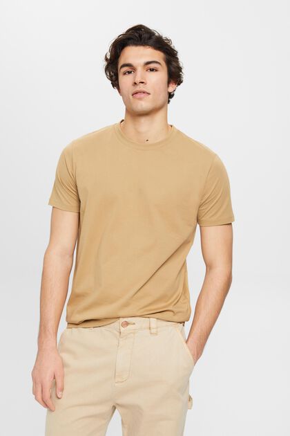 T-shirt girocollo in puro cotone, BEIGE, overview