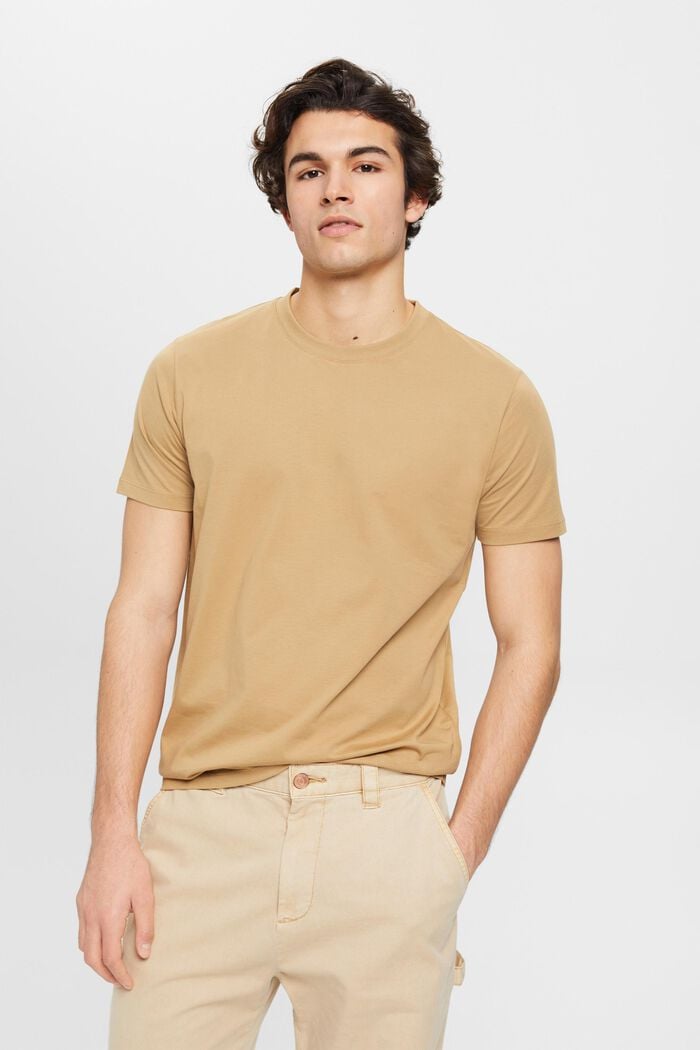 T-shirt girocollo in puro cotone, BEIGE, detail image number 0