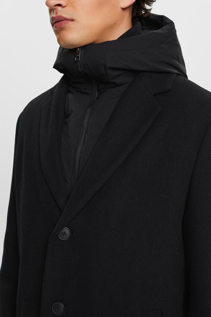 Cappotto con cappuccio rimovibile in misto lana, BLACK, detail image number 1