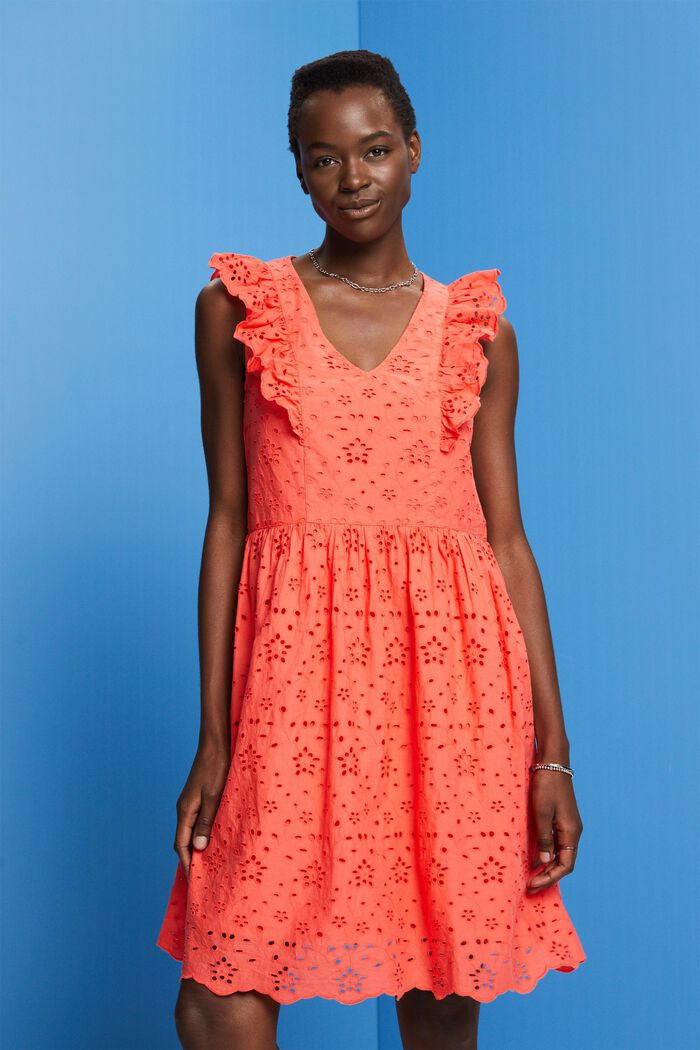 Abito in pizzo in cotone, CORAL ORANGE, detail image number 0