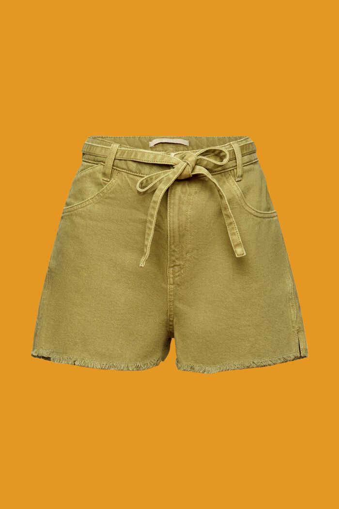 Pantaloncini di jeans a vita alta con cintura da annodare, PISTACHIO GREEN, detail image number 7