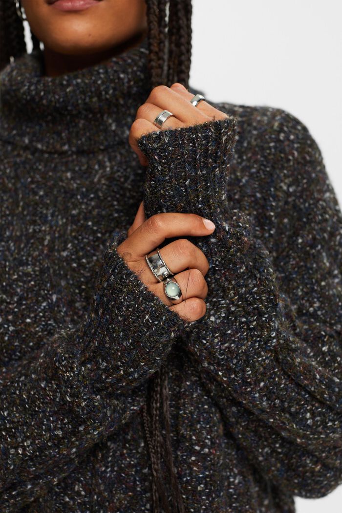Pullover a lupetto in maglia intrecciata, BLACK, detail image number 2