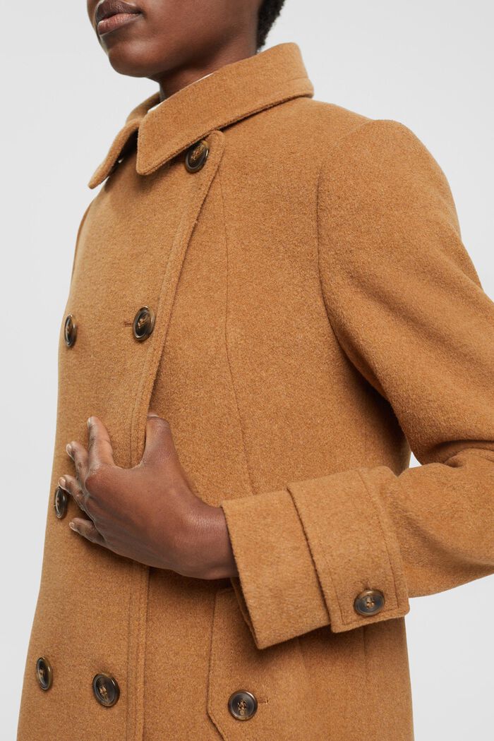 Cappotto doppiopetto in misto lana, CARAMEL, detail image number 0