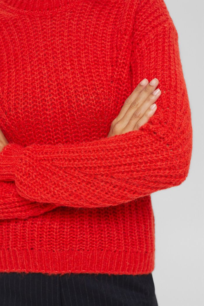Con alpaca: pullover con motivo a maglia, ORANGE RED, detail image number 2