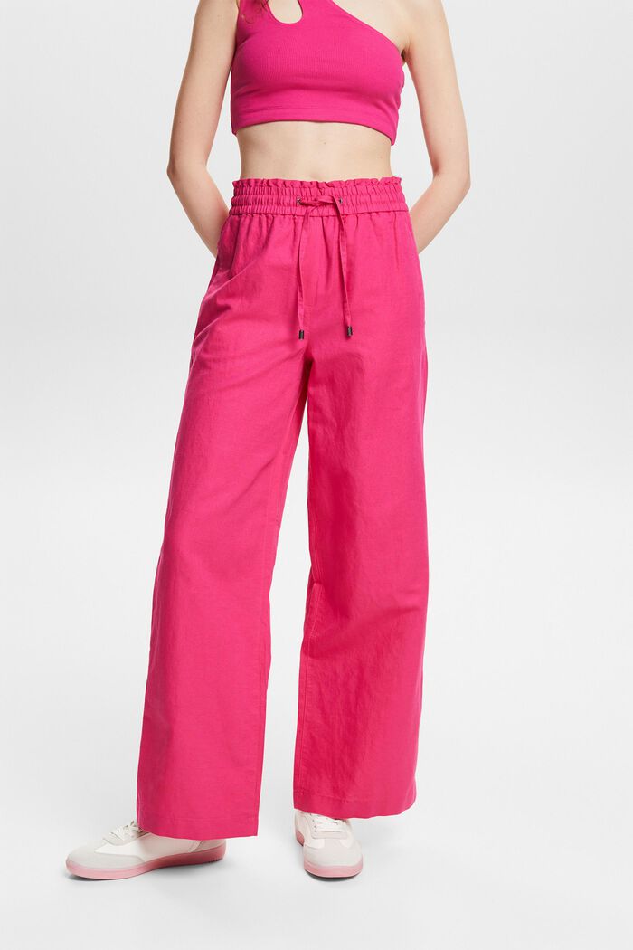 Pantaloni in cotone e lino, PINK FUCHSIA, detail image number 0