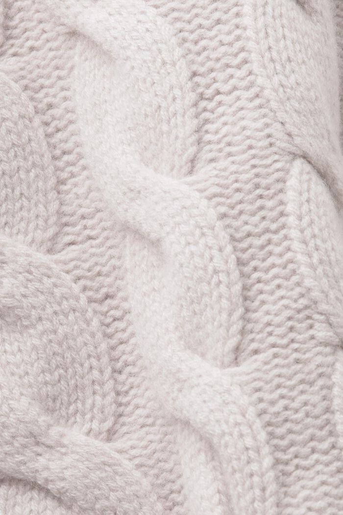 Pullover con collo sciallato in maglia intrecciata di lana, LIGHT TAUPE, detail image number 5