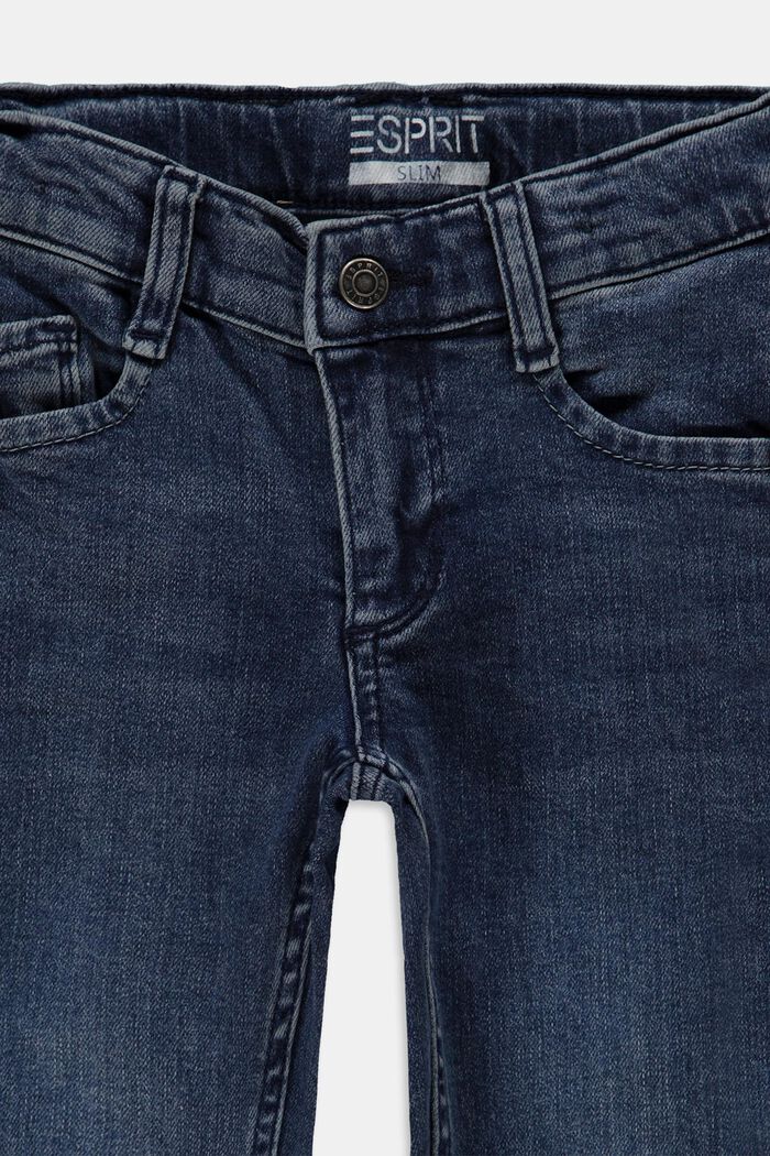 In materiale riciclato: jeans con spacchi e vita regolabile, BLUE DARK WASHED, detail image number 2