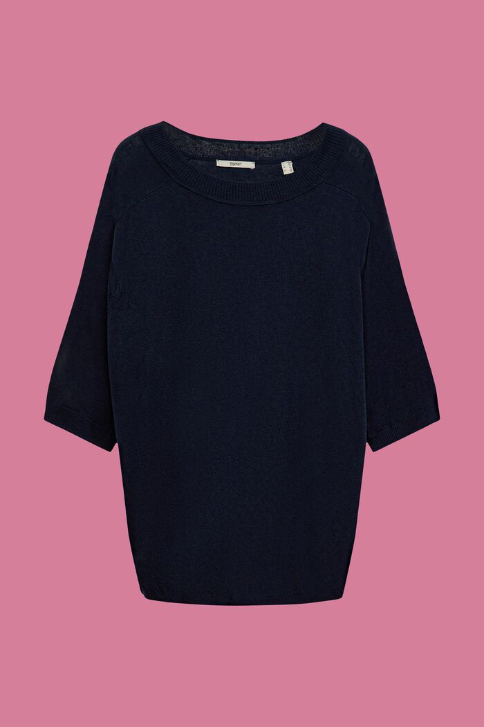 CURVY Pullover con maniche cropped, con lino, NAVY, detail image number 0