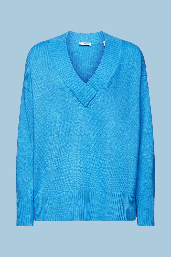 Pullover con scollo a V in misto lana e cashmere, BLUE, detail image number 6