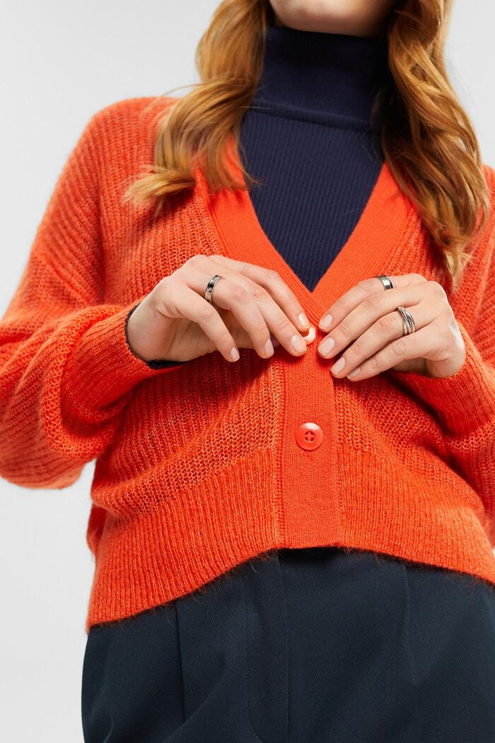 Cardigan in mohair con scollo a V, ORANGE RED, detail image number 2