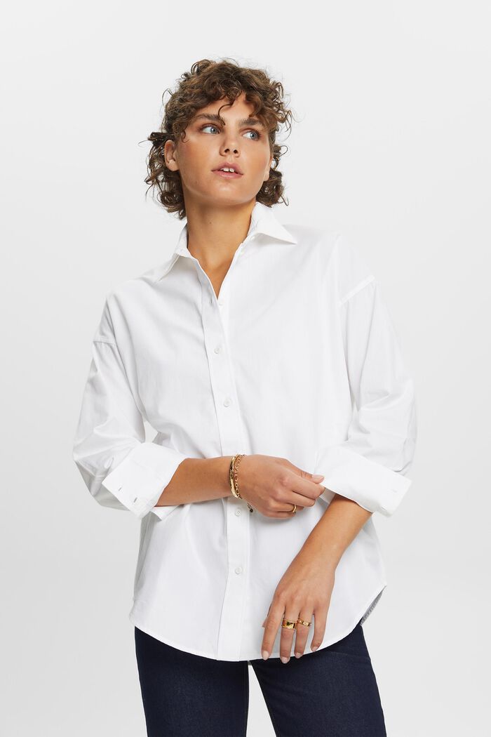 Camicia blusata oversize, WHITE, detail image number 0