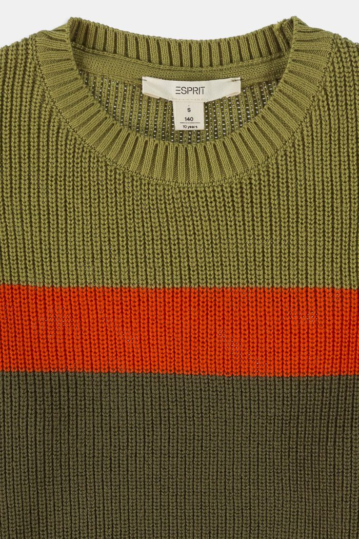 Pullover con righe a contrasto in cotone, OLIVE, detail image number 2