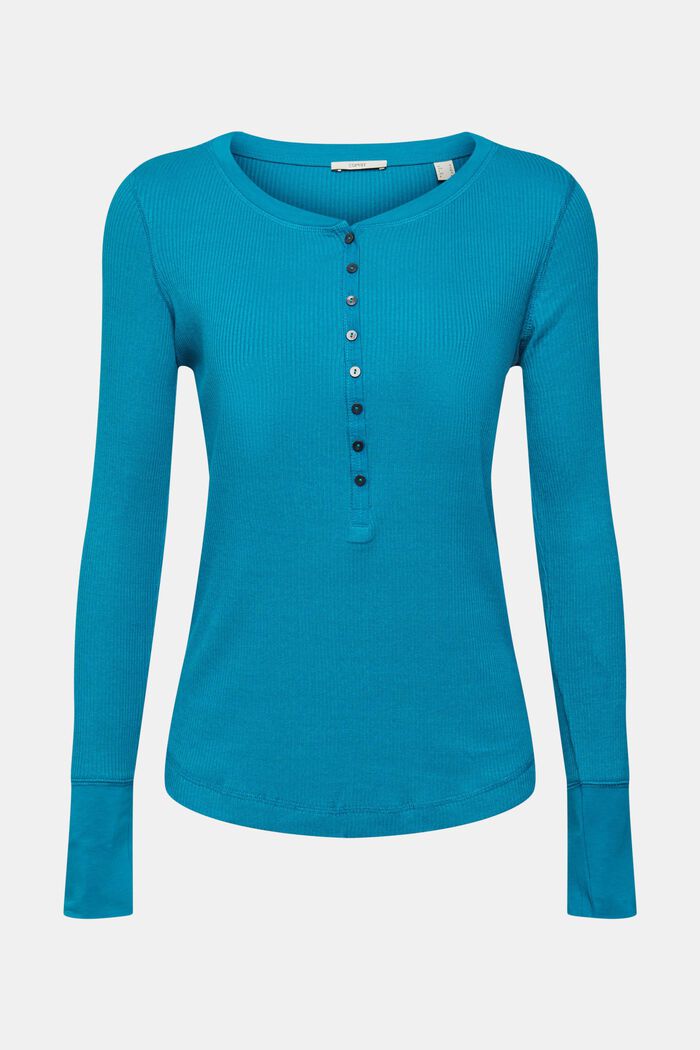 Maglia a maniche lunghe in stile henley, TEAL BLUE, detail image number 2