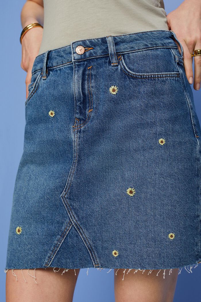 Minigonna in jeans ricamato, BLUE DARK WASHED, detail image number 2