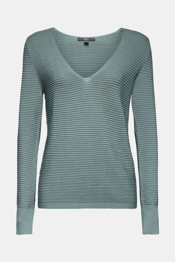 Con lyocell TENCEL™: pullover a coste, DARK TURQUOISE, detail image number 0