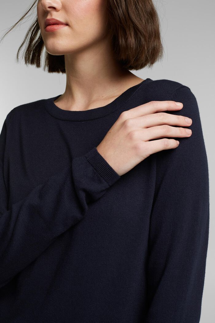 Pullover basic in misto cotone biologico, NAVY, detail image number 0