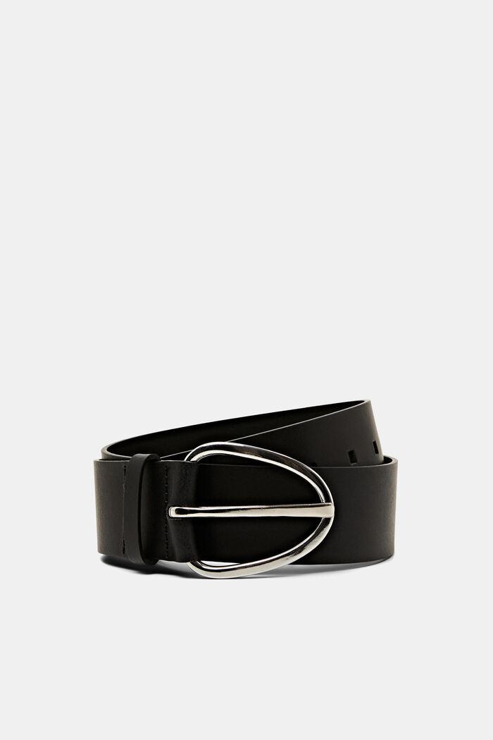 Cintura larga in pelle con fibbia in metallo, BLACK, detail image number 0