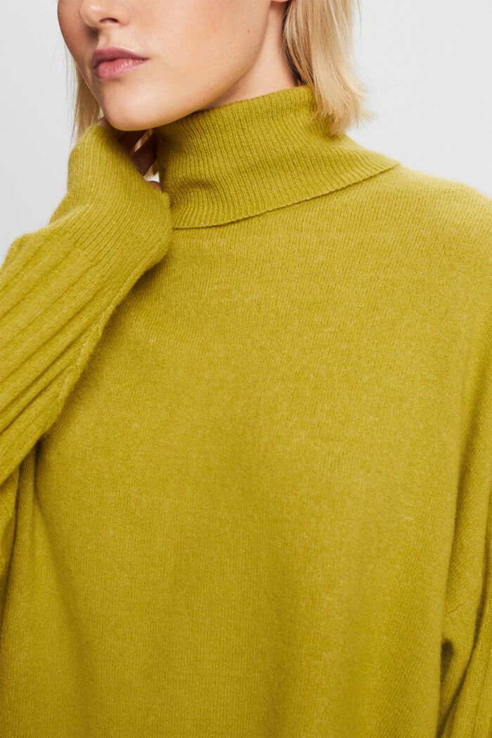 Pullover dolcevita in misto lana, PISTACHIO GREEN, detail image number 5