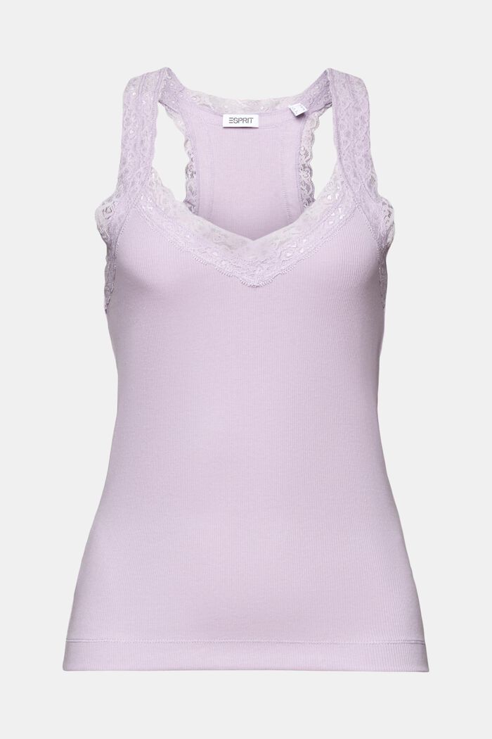 Top con pizzo in jersey di maglia a coste, LAVENDER, detail image number 6