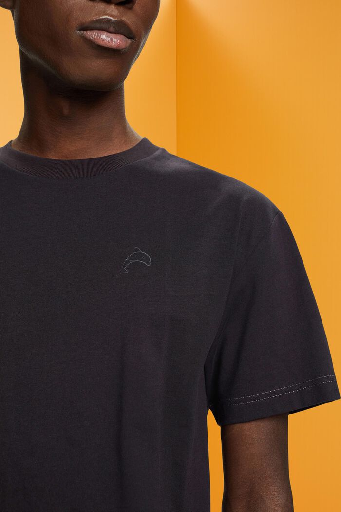 T-shirt in cotone con stampa di delfino, BLACK, detail image number 2