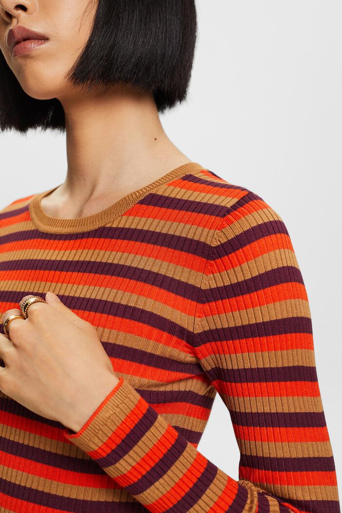 Top a righe in maglia a coste, BRIGHT ORANGE, detail image number 2