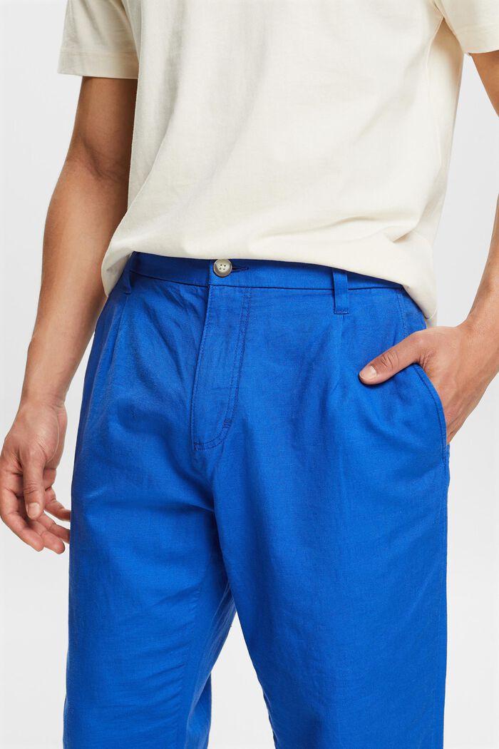 Pantaloni dritti in lino e cotone, BRIGHT BLUE, detail image number 4