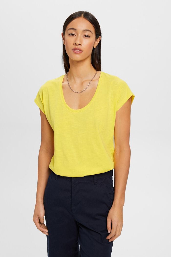 T-shirt in cotone con scollo a U, LIGHT YELLOW, detail image number 0