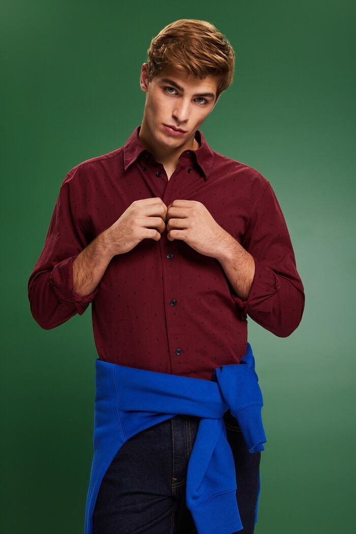 Camicia slim fit in cotone ricamato, GARNET RED, detail image number 4
