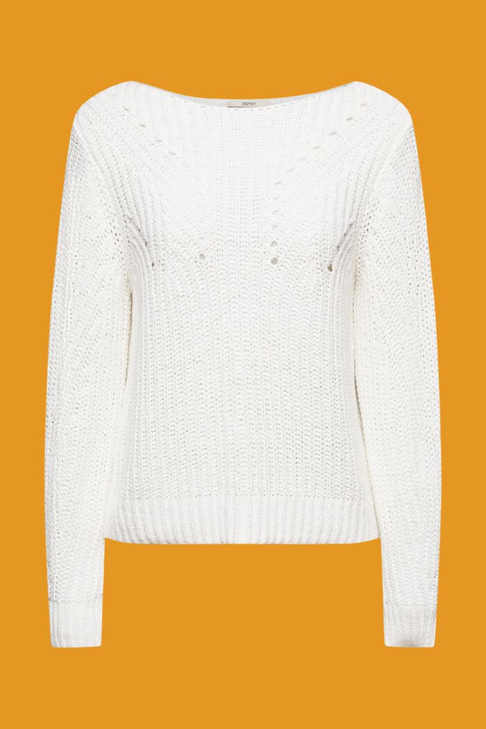 Pullover in maglia traforata, OFF WHITE, detail image number 6
