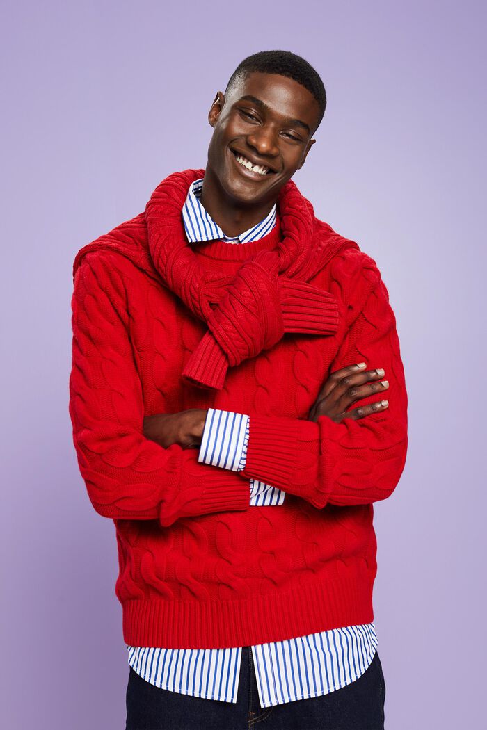 Pullover in maglia di lana intrecciata, DARK RED, detail image number 2