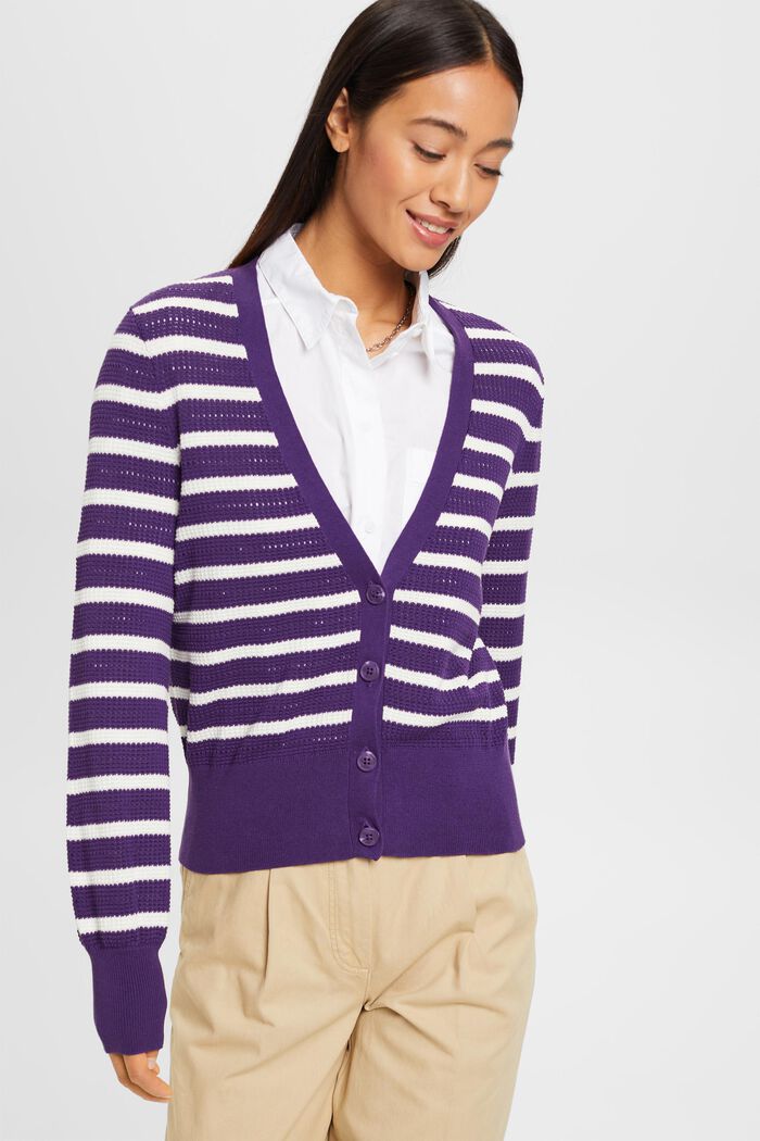 Cardigan pointelle a righe, DARK PURPLE, detail image number 0