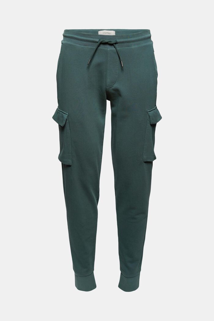 Pantaloni in felpa stile cargo, cotone biologico, TEAL BLUE, detail image number 0