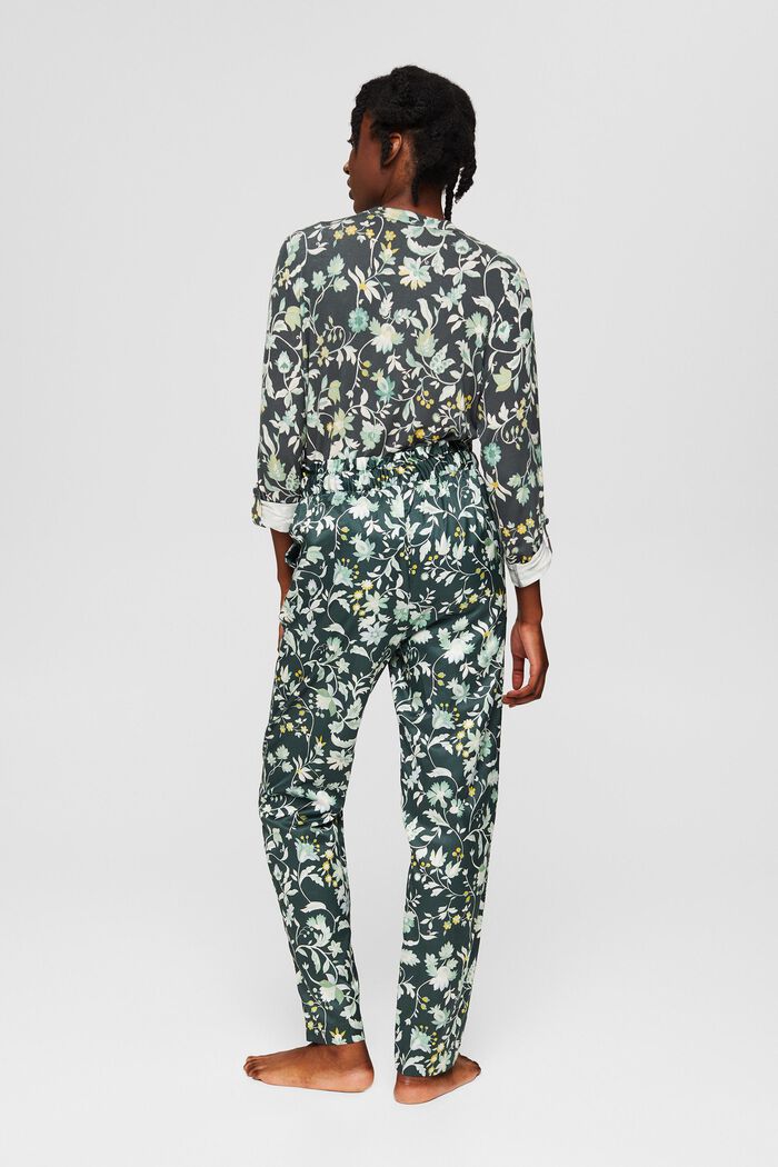 Con seta: pantaloni da pigiama con vita in stile paperbag, DARK TEAL GREEN, detail image number 3
