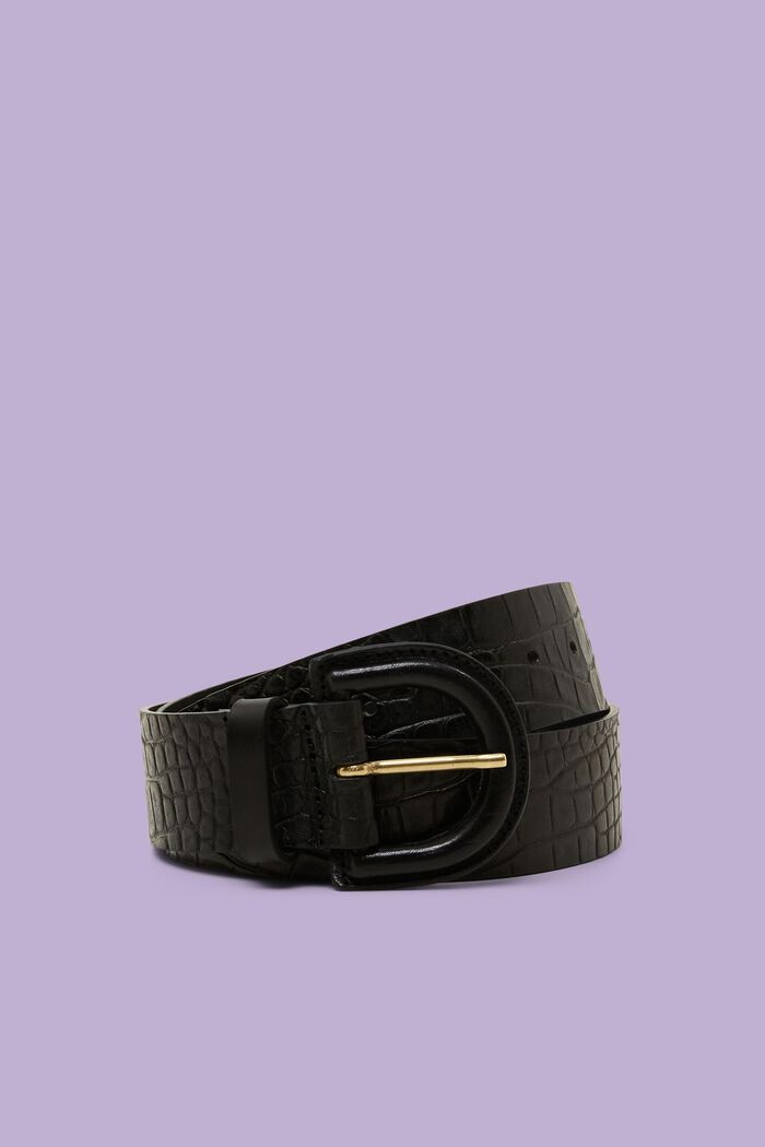 Cintura in pelle effetto coccodrillo, BLACK, detail image number 0
