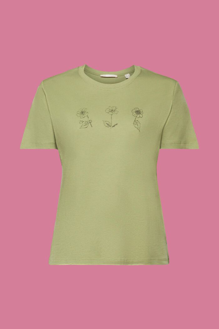 Maglietta in cotone con stampa floreale, PISTACHIO GREEN, detail image number 6