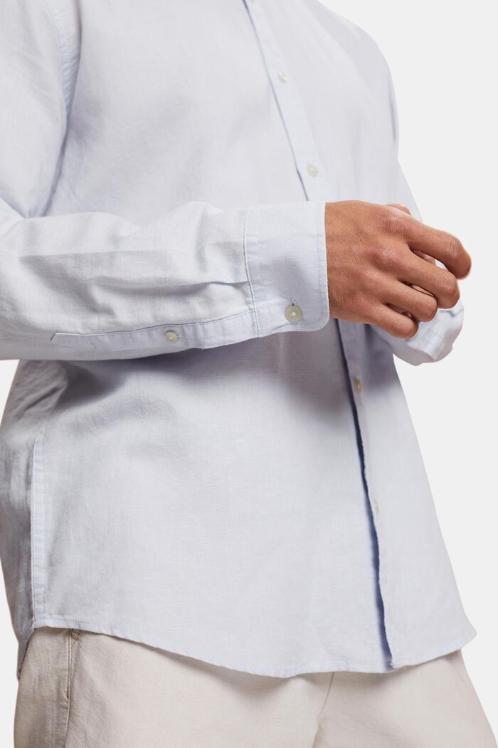 Camicia button-down in misto cotone e lino, LIGHT BLUE, detail image number 2
