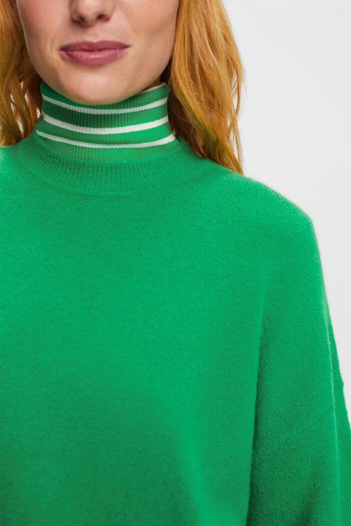 Pullover girocollo in misto lana, GREEN, detail image number 1