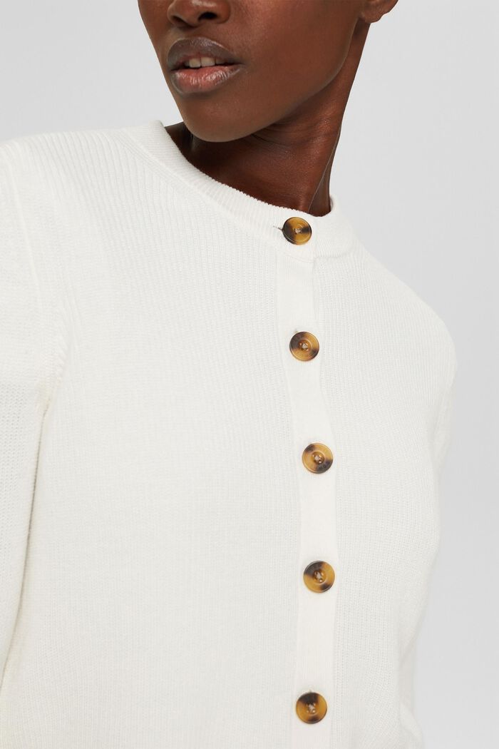 Cardigan in maglia a coste di misto cotone biologico, OFF WHITE, detail image number 2