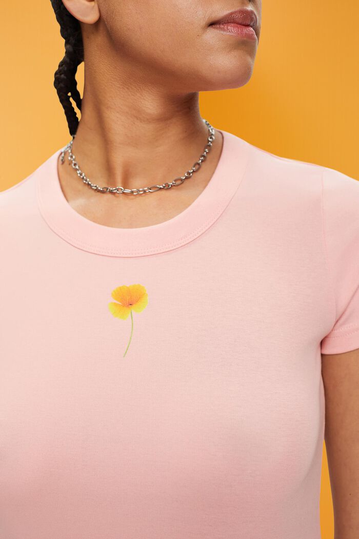T-shirt con stampa a floreale sul petto, PINK, detail image number 2