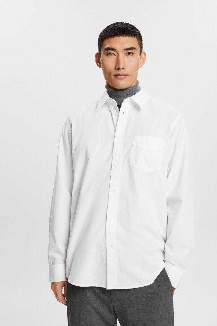 Camicia button-down in popeline, 100% cotone, WHITE, detail image number 0