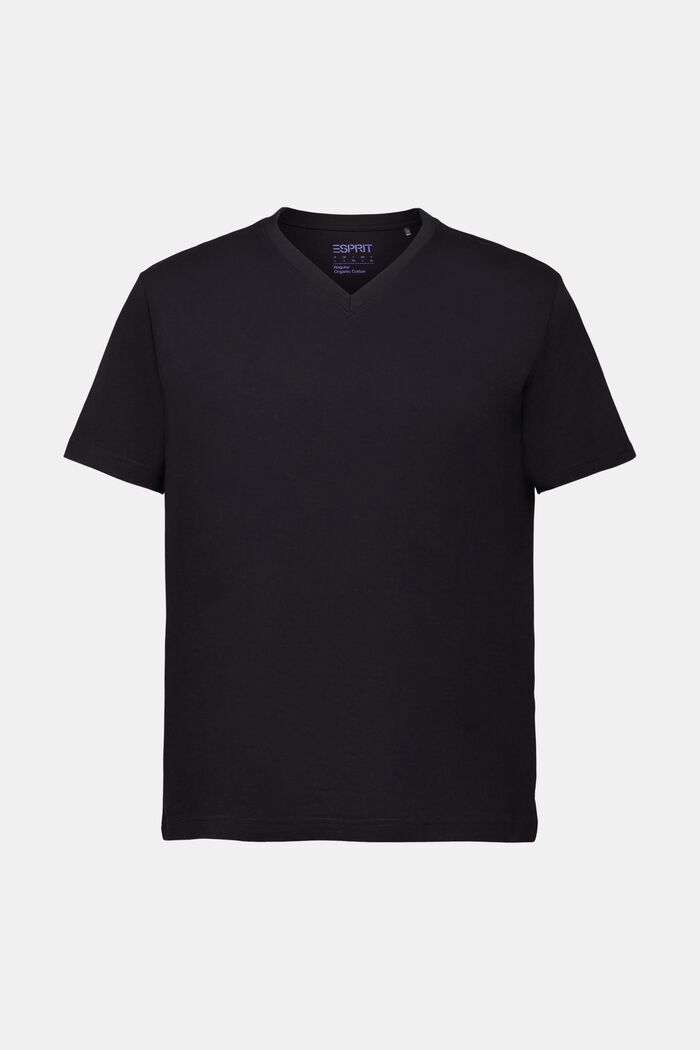 T-shirt con scollo a V in cotone biologico, BLACK, detail image number 5