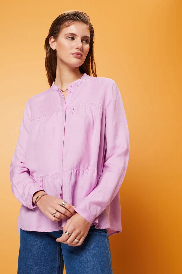 Blusa in misto lino, LILAC, detail image number 0