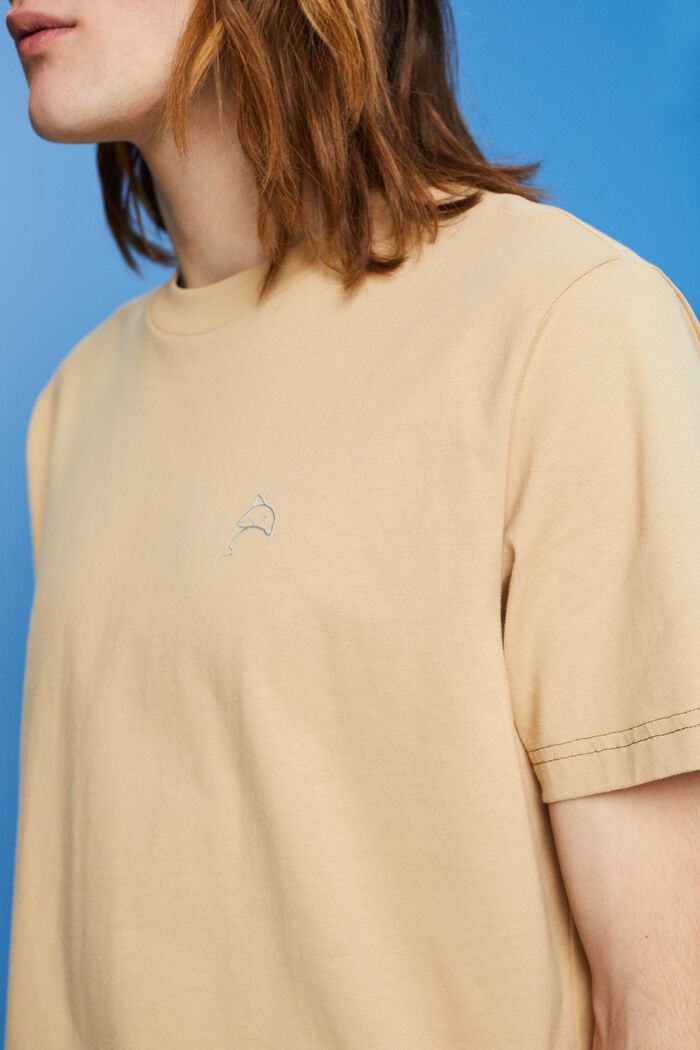 T-shirt in cotone con stampa di delfino, SAND, detail image number 2