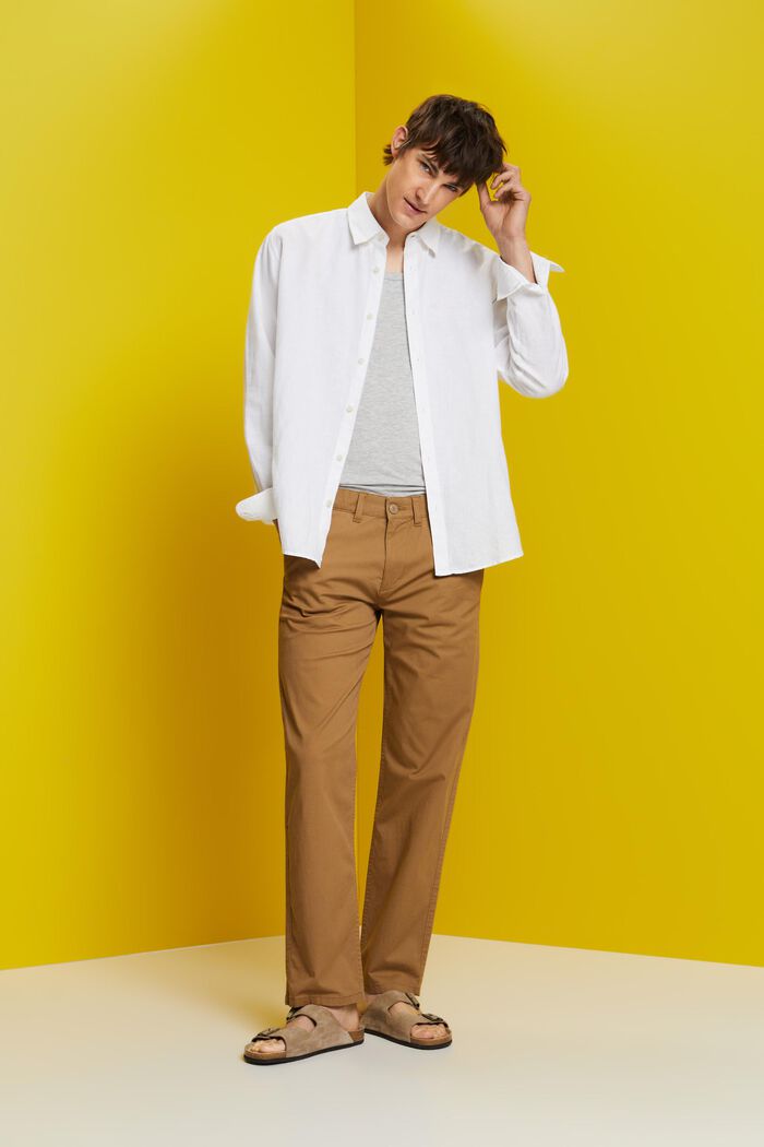 Camicia button-down in misto cotone e lino, WHITE, detail image number 1
