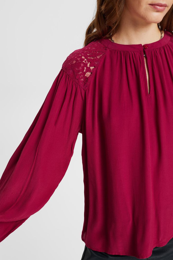 Blusa con dettagli in pizzo, CHERRY RED, detail image number 4